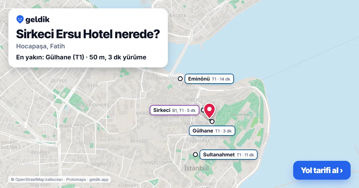 Sirkeci Ersu Hotel nerede: haritada konumu ve en yakın duraklar, yürüme süreleriyle