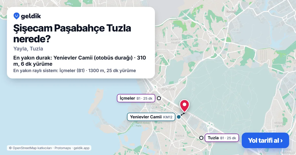 Where is Şişecam Paşabahçe Tuzla: map with its location and the nearest stops, with walking times