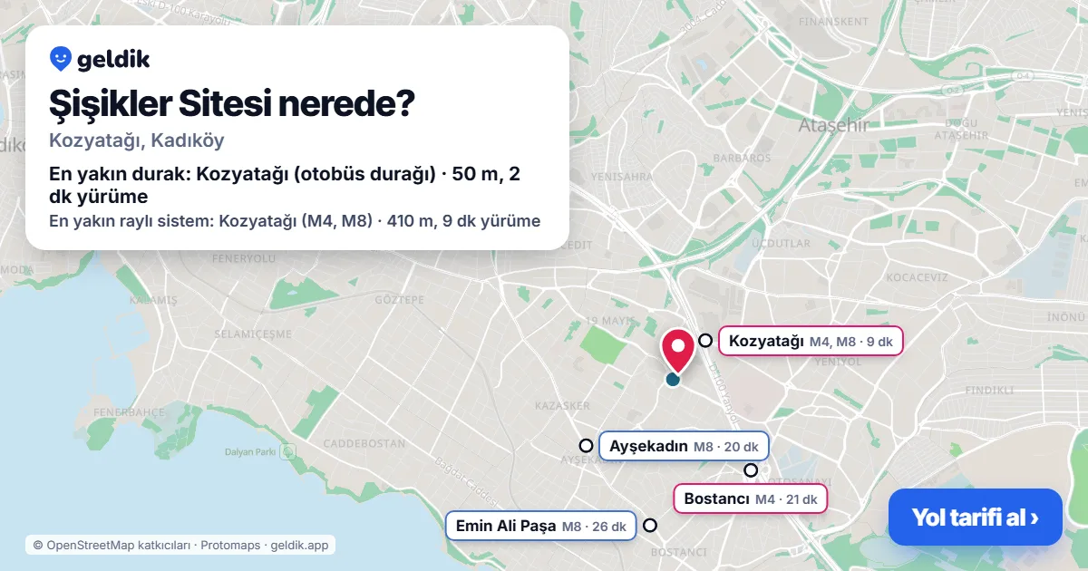 Şişikler Sitesi nerede: haritada konumu ve en yakın duraklar, yürüme süreleriyle