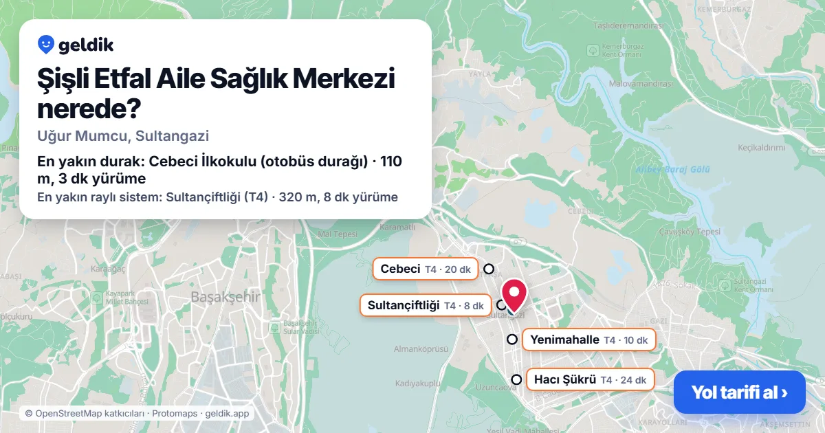 Where is Şişli Etfal Aile Sağlık Merkezi: map with its location and the nearest stops, with walking times