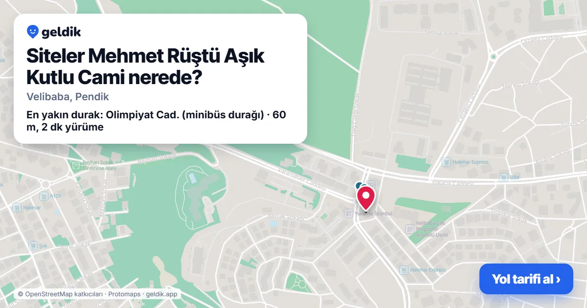 Siteler Mehmet Rüştü Aşık Kutlu Cami nerede: haritada konumu ve en yakın duraklar, yürüme süreleriyle