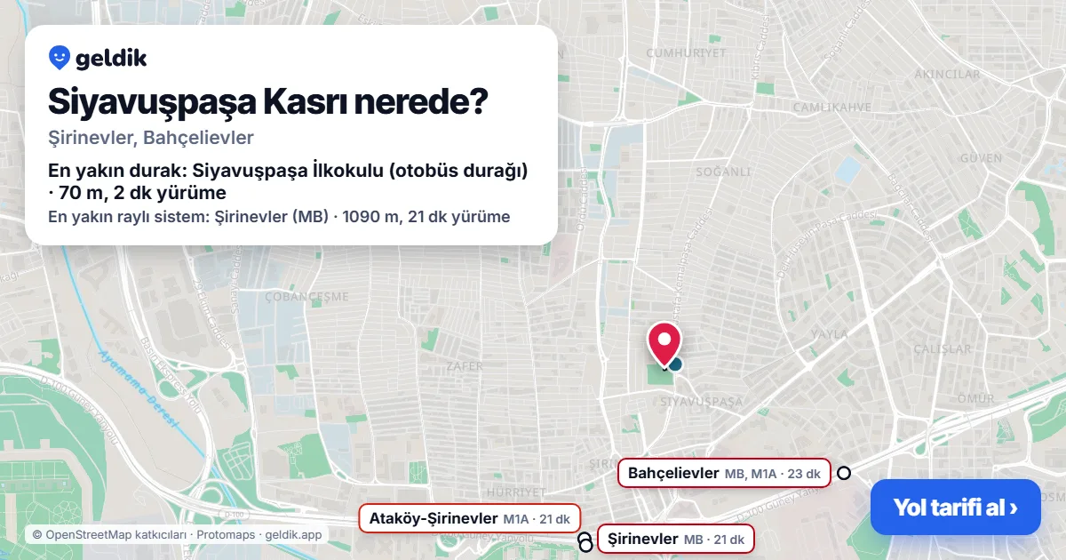 Siyavuşpaşa Kasrı nerede: haritada konumu ve en yakın duraklar, yürüme süreleriyle