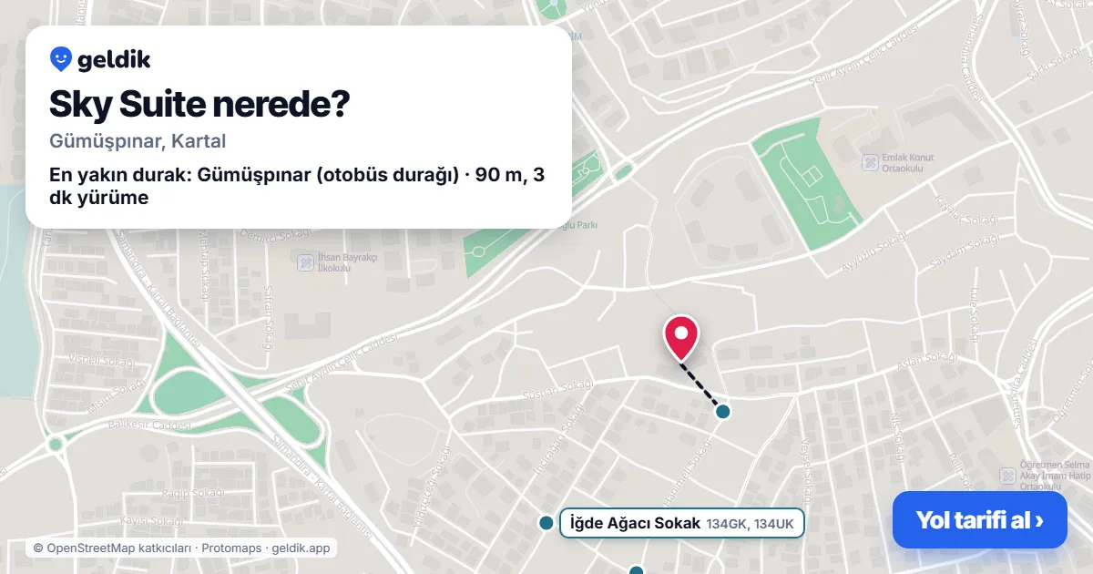 Sky Suite nerede: haritada konumu ve en yakın duraklar, yürüme süreleriyle