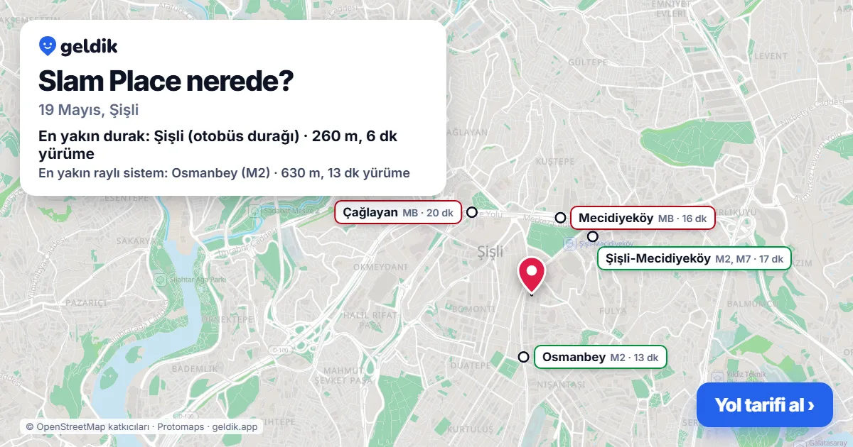 Where is Slam Place: map with its location and the nearest stops, with walking times