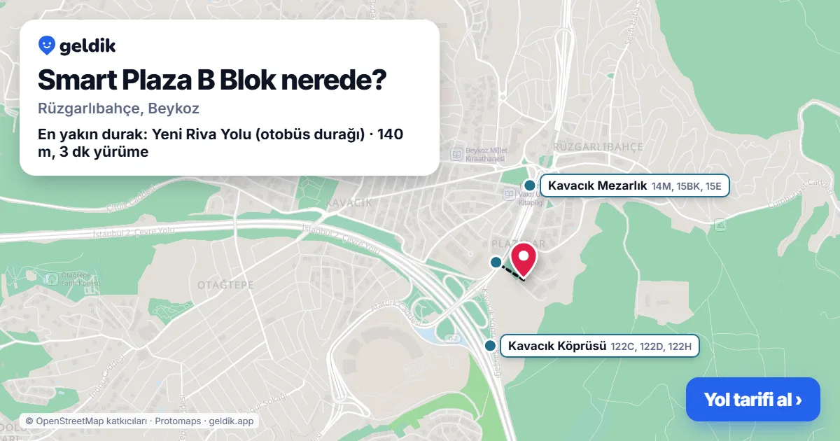 Smart Plaza B Blok nerede: haritada konumu ve en yakın duraklar, yürüme süreleriyle