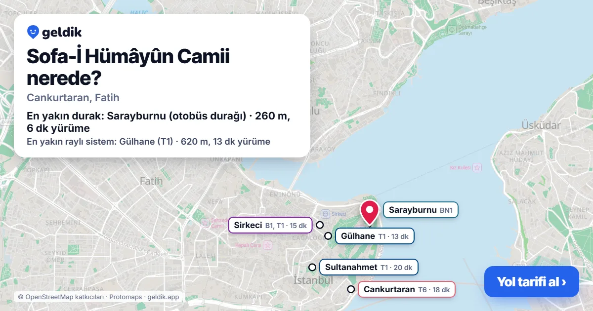Sofa-İ Hümâyûn Camii nerede: haritada konumu ve en yakın duraklar, yürüme süreleriyle