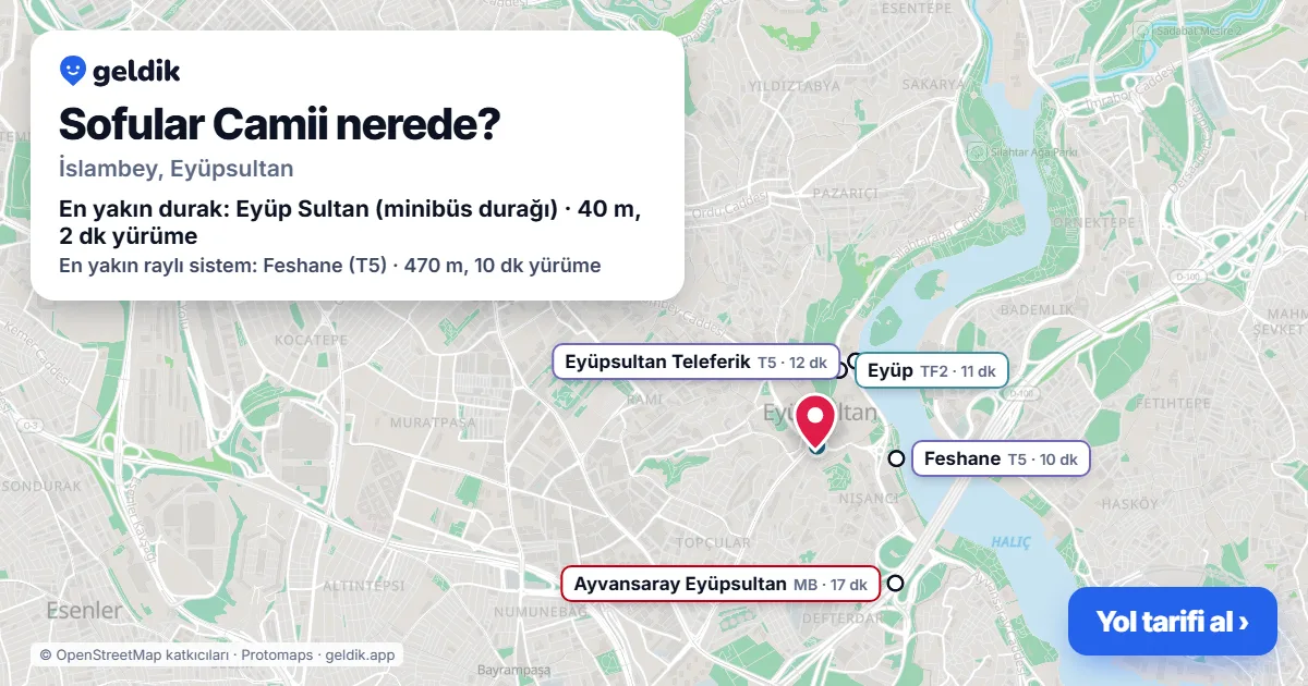 Where is Sofular Camii: map with its location and the nearest stops, with walking times