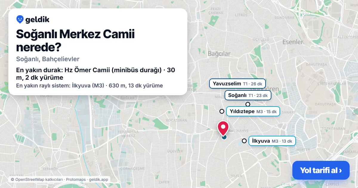 Where is Soğanlı Merkez Camii: map with its location and the nearest stops, with walking times