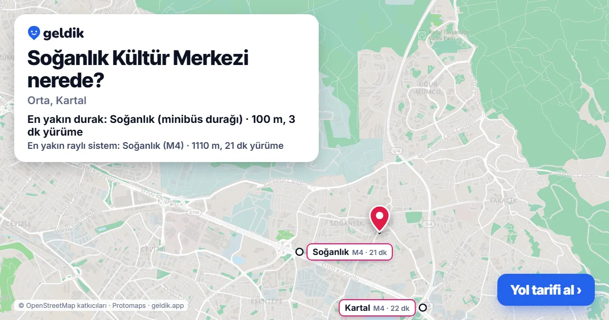 Where is Soğanlık Kültür Merkezi: map with its location and the nearest stops, with walking times