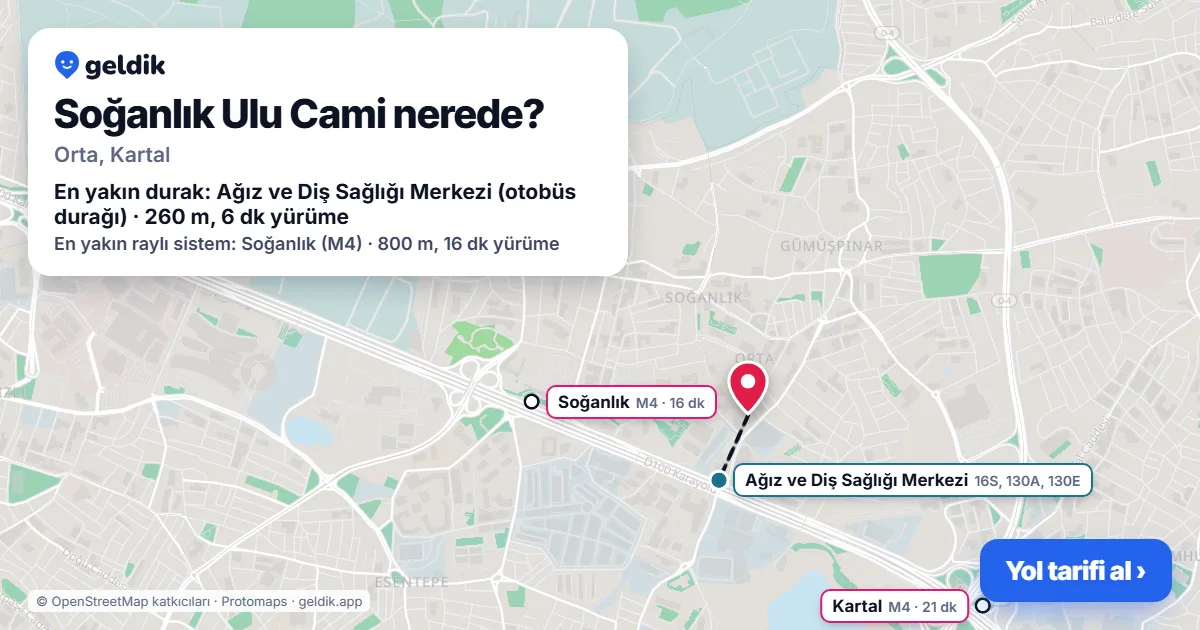 Where is Soğanlık Ulu Cami: map with its location and the nearest stops, with walking times