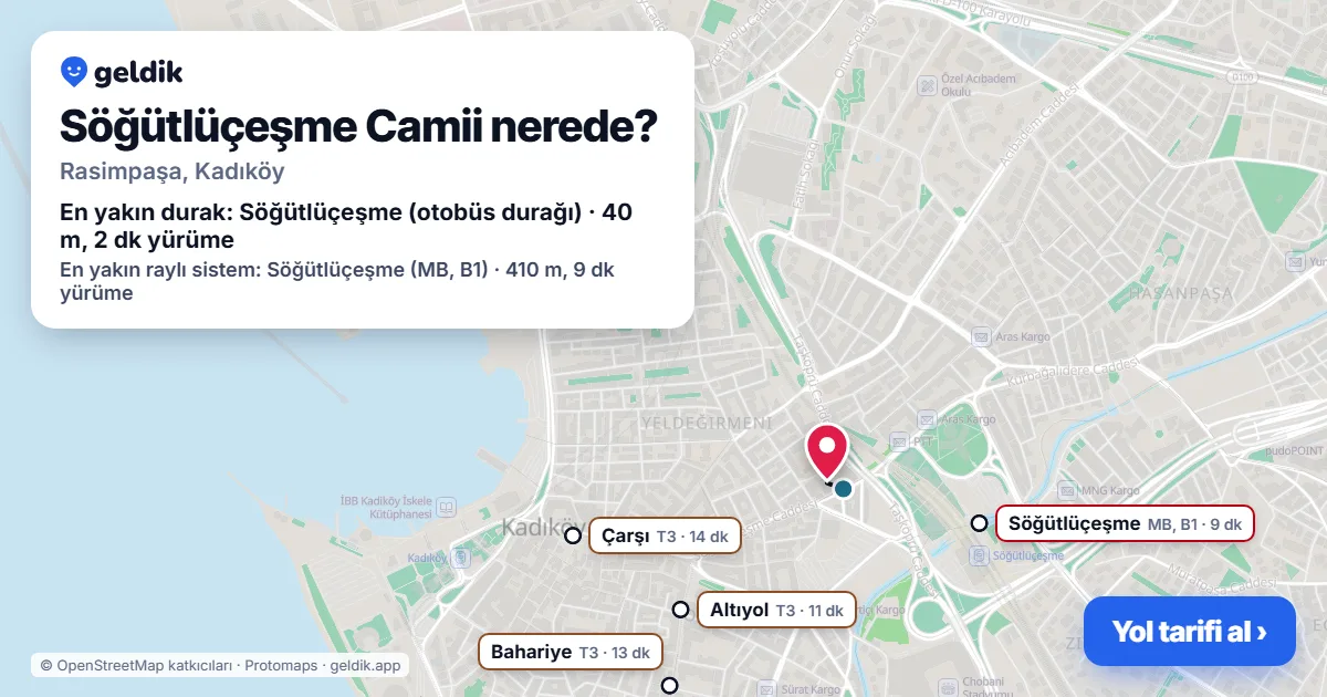 Söğütlüçeşme Camii nerede: haritada konumu ve en yakın duraklar, yürüme süreleriyle