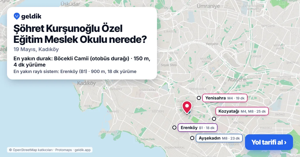 Where is Şöhret Kurşunoğlu Özel Eğitim Meslek Okulu: map with its location and the nearest stops, with walking times