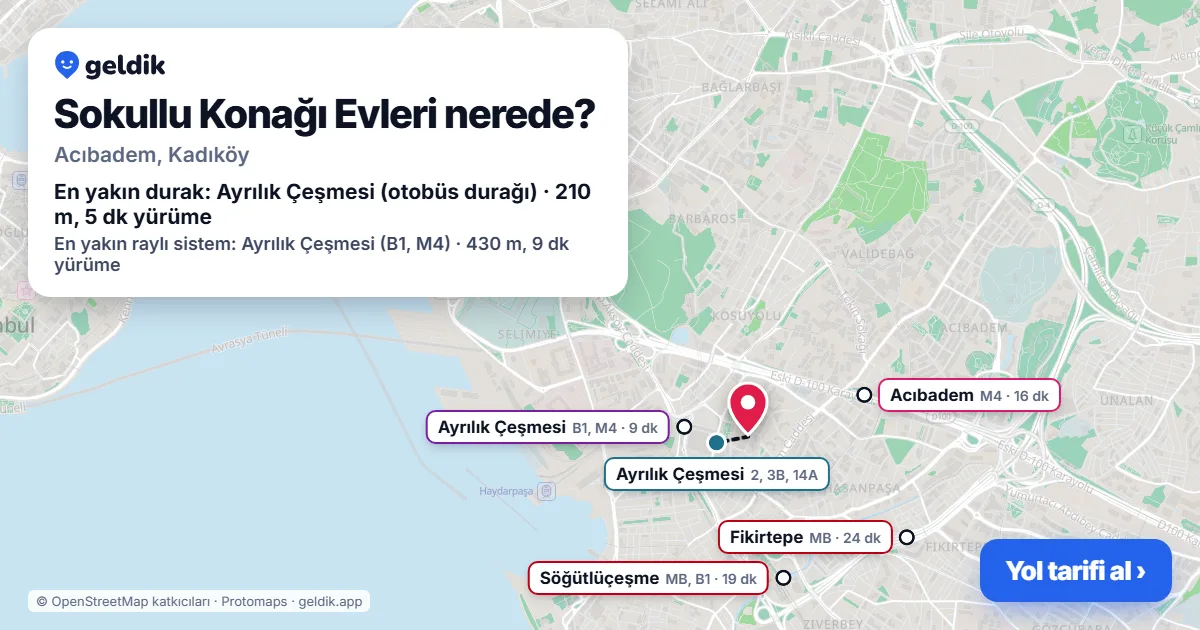 Where is Sokullu Konağı Evleri: map with its location and the nearest stops, with walking times
