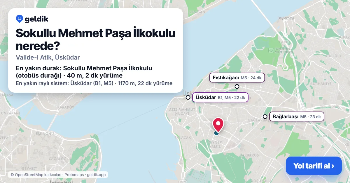 Where is Sokullu Mehmet Paşa İlkokulu: map with its location and the nearest stops, with walking times