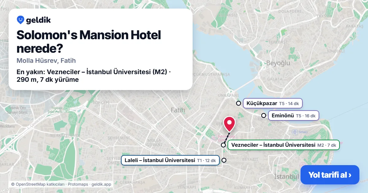 Where is Solomon's Mansion Hotel: map with its location and the nearest stops, with walking times