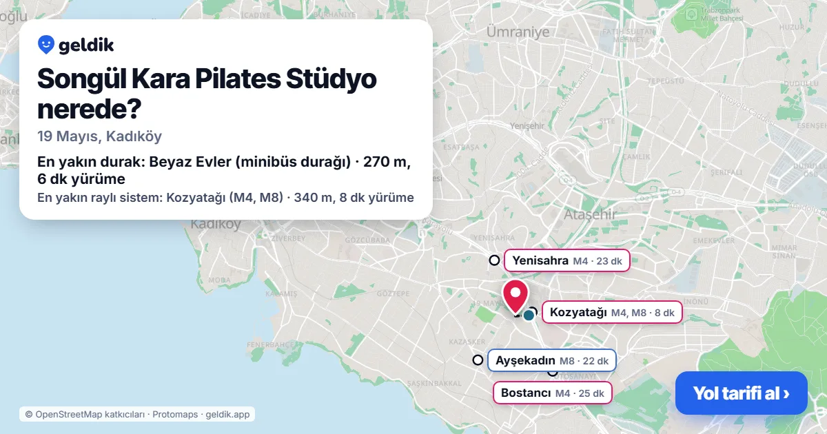 Songül Kara Pilates Stüdyo nerede: haritada konumu ve en yakın duraklar, yürüme süreleriyle