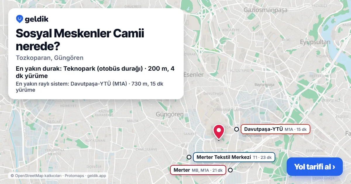 Where is Sosyal Meskenler Camii: map with its location and the nearest stops, with walking times