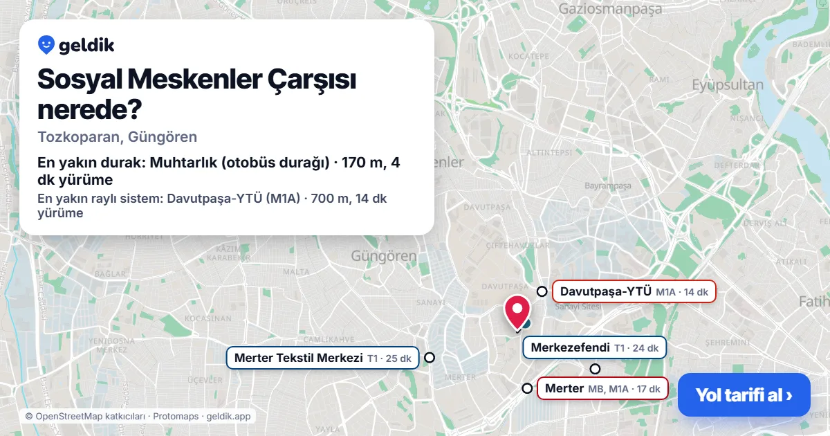 Where is Sosyal Meskenler Çarşısı: map with its location and the nearest stops, with walking times