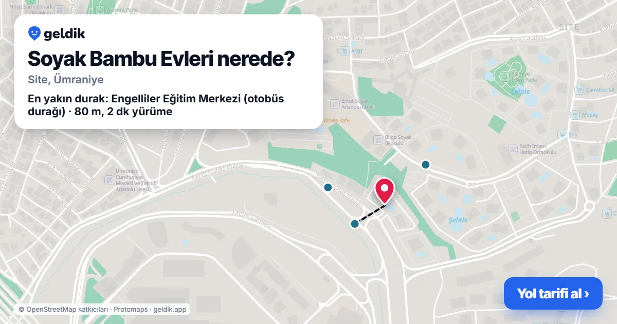 Where is Soyak Bambu Evleri: map with its location and the nearest stops, with walking times