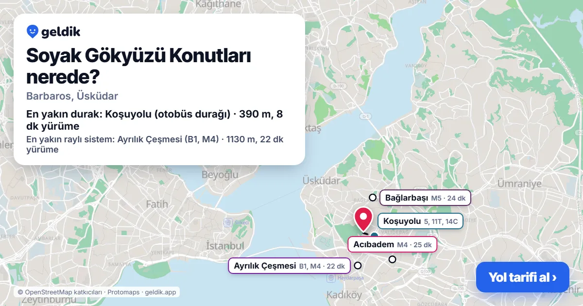 Soyak Gökyüzü Konutları nerede: haritada konumu ve en yakın duraklar, yürüme süreleriyle