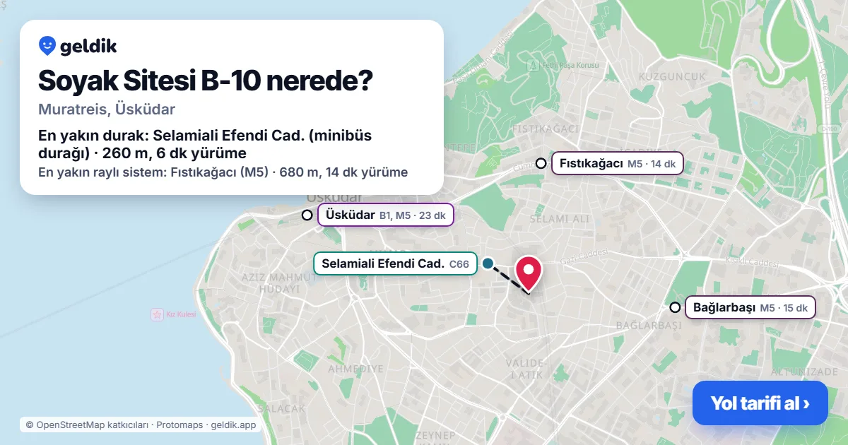 Where is Soyak Sitesi B-10: map with its location and the nearest stops, with walking times