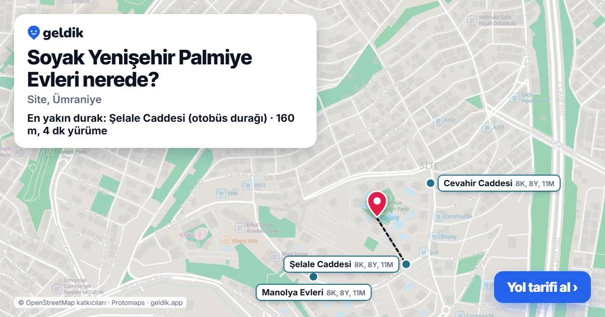 Where is Soyak Yenişehir Palmiye Evleri: map with its location and the nearest stops, with walking times