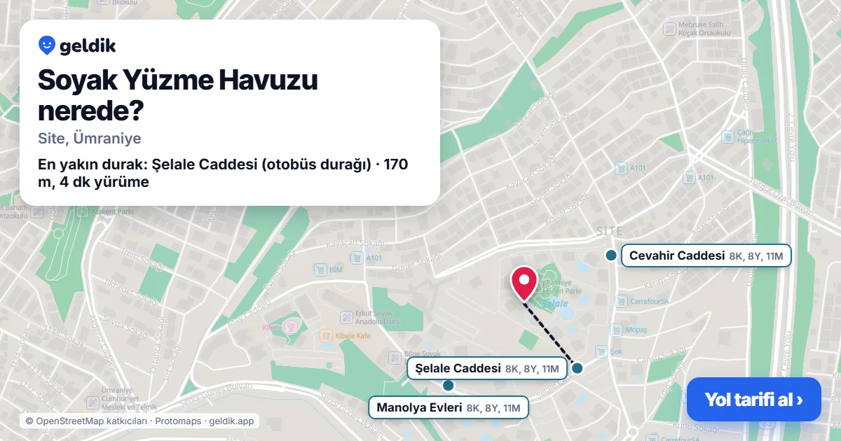 Where is Soyak Yüzme Havuzu: map with its location and the nearest stops, with walking times