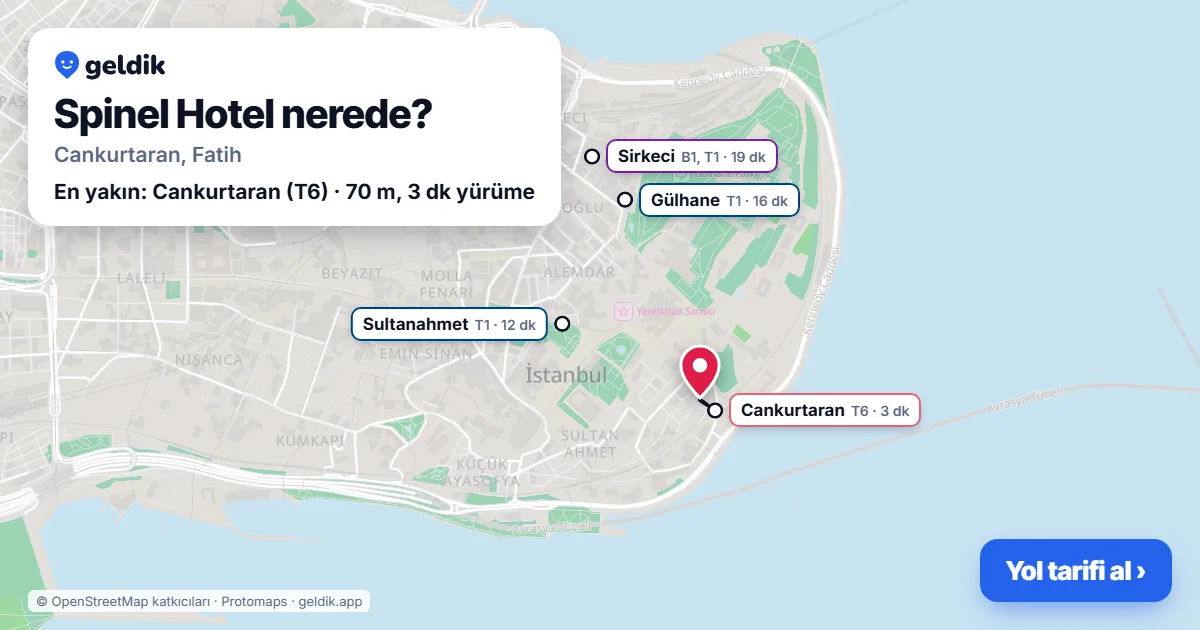 Spinel Hotel nerede: haritada konumu ve en yakın duraklar, yürüme süreleriyle