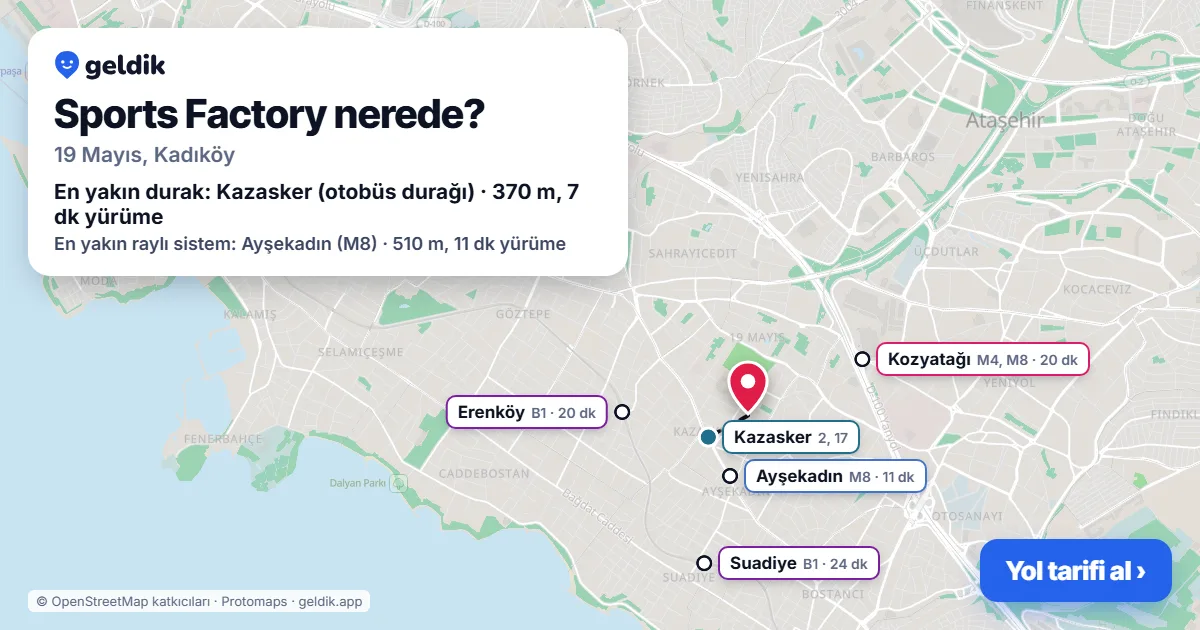 Sports Factory nerede: haritada konumu ve en yakın duraklar, yürüme süreleriyle