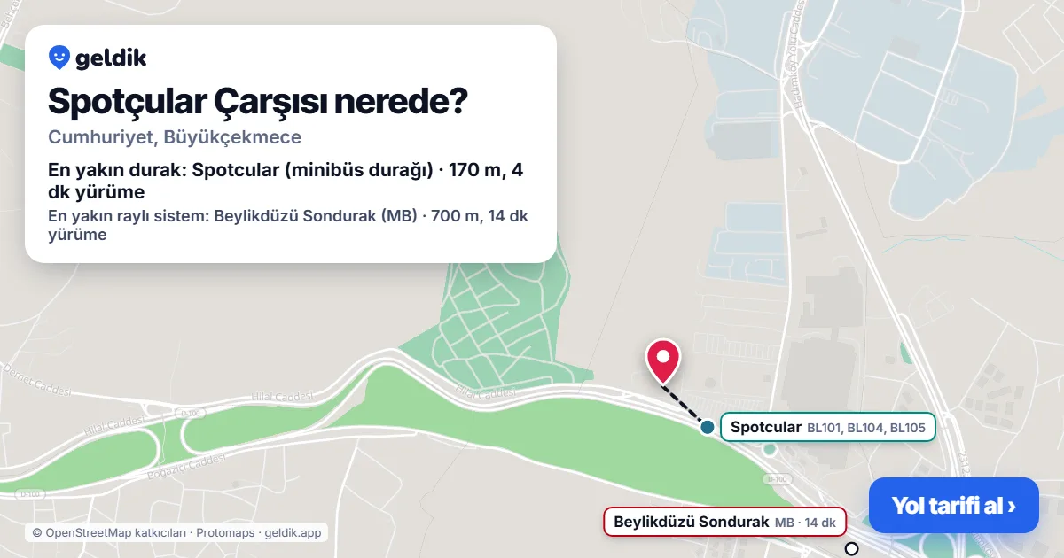 Where is Spotçular Çarşısı: map with its location and the nearest stops, with walking times