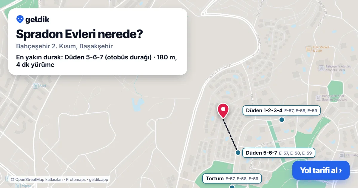 Where is Spradon Evleri: map with its location and the nearest stops, with walking times