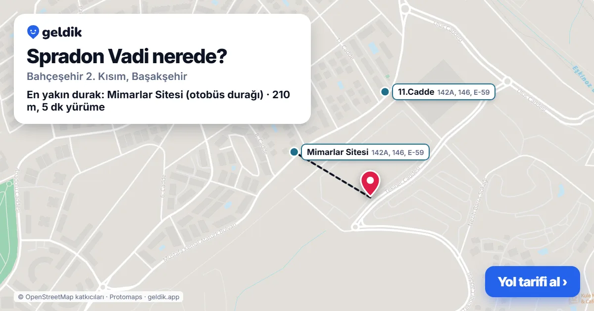 Spradon Vadi nerede: haritada konumu ve en yakın duraklar, yürüme süreleriyle