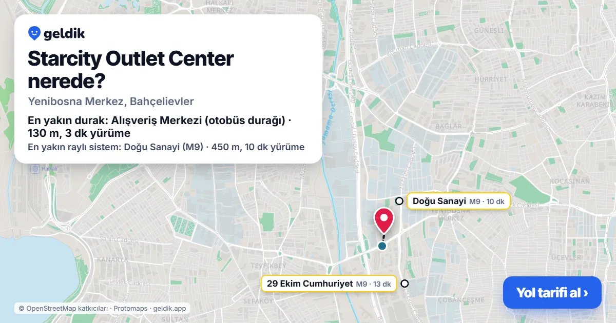 Starcity Outlet Center nerede: haritada konumu ve en yakın duraklar, yürüme süreleriyle