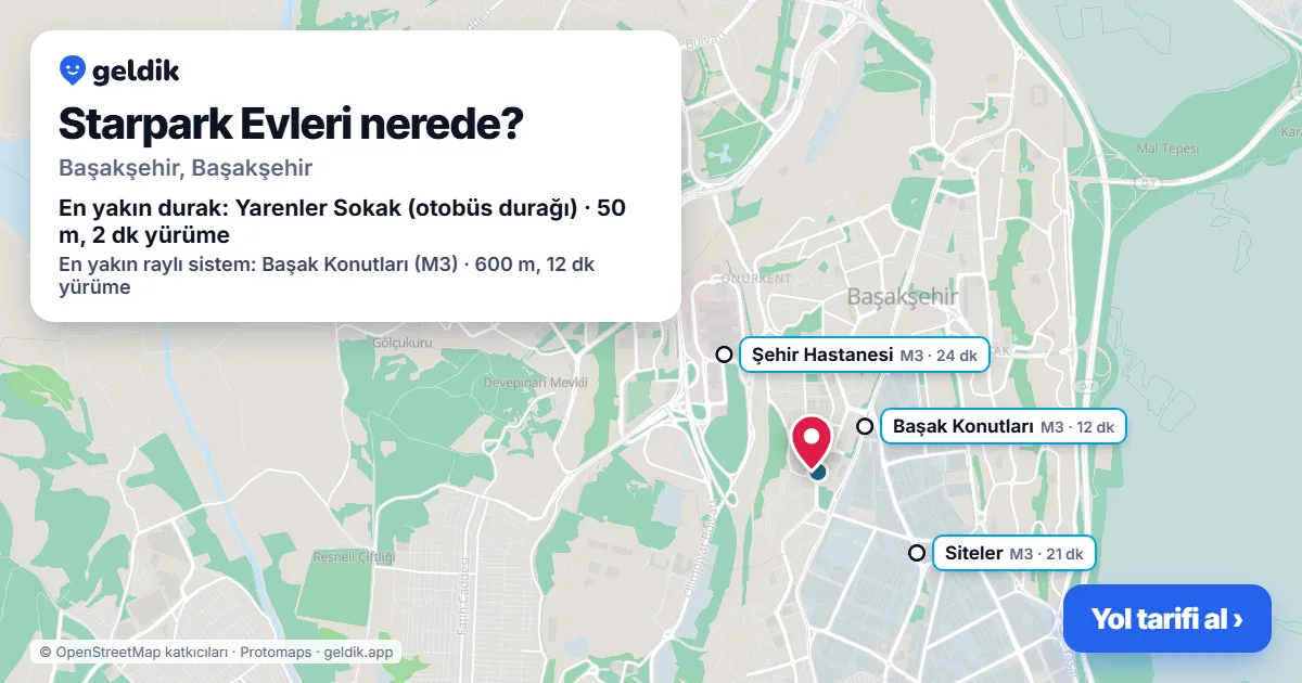 Starpark Evleri nerede: haritada konumu ve en yakın duraklar, yürüme süreleriyle