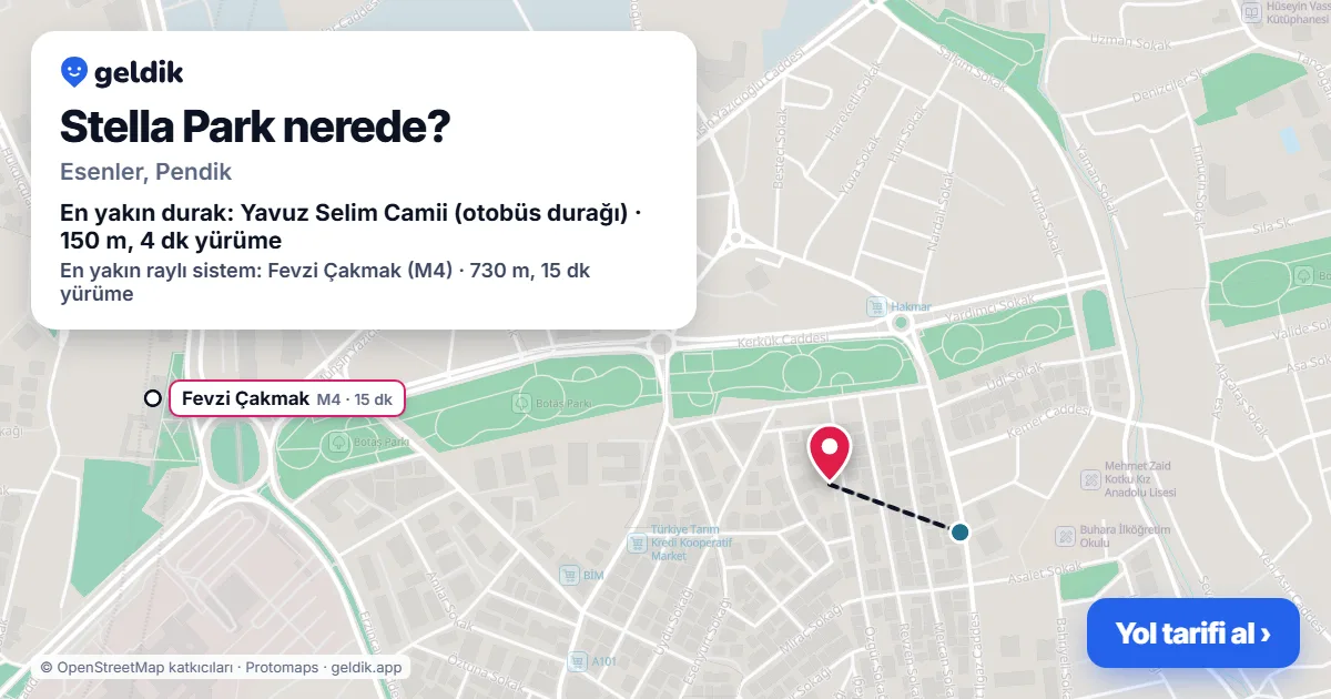 Where is Stella Park: map with its location and the nearest stops, with walking times