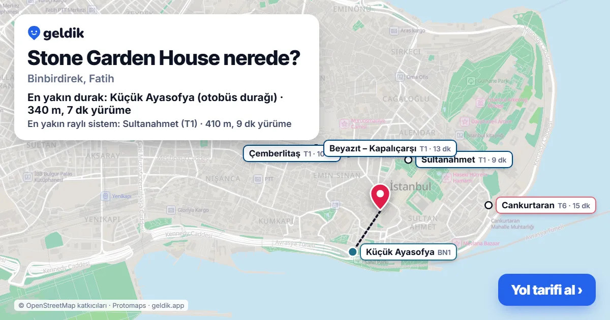 Stone Garden House nerede: haritada konumu ve en yakın duraklar, yürüme süreleriyle
