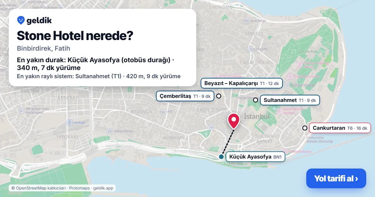 Where is Stone Hotel: map with its location and the nearest stops, with walking times