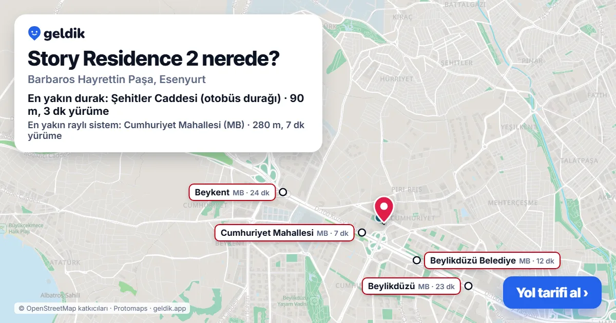 Story Residence 2 nerede: haritada konumu ve en yakın duraklar, yürüme süreleriyle