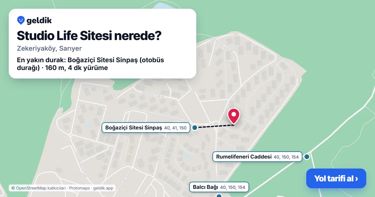 Studio Life Sitesi nerede: haritada konumu ve en yakın duraklar, yürüme süreleriyle