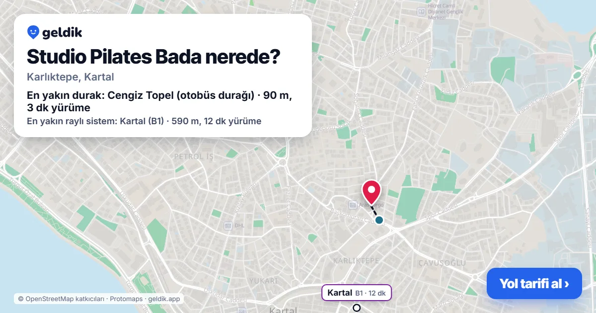 Studio Pilates Bada nerede: haritada konumu ve en yakın duraklar, yürüme süreleriyle