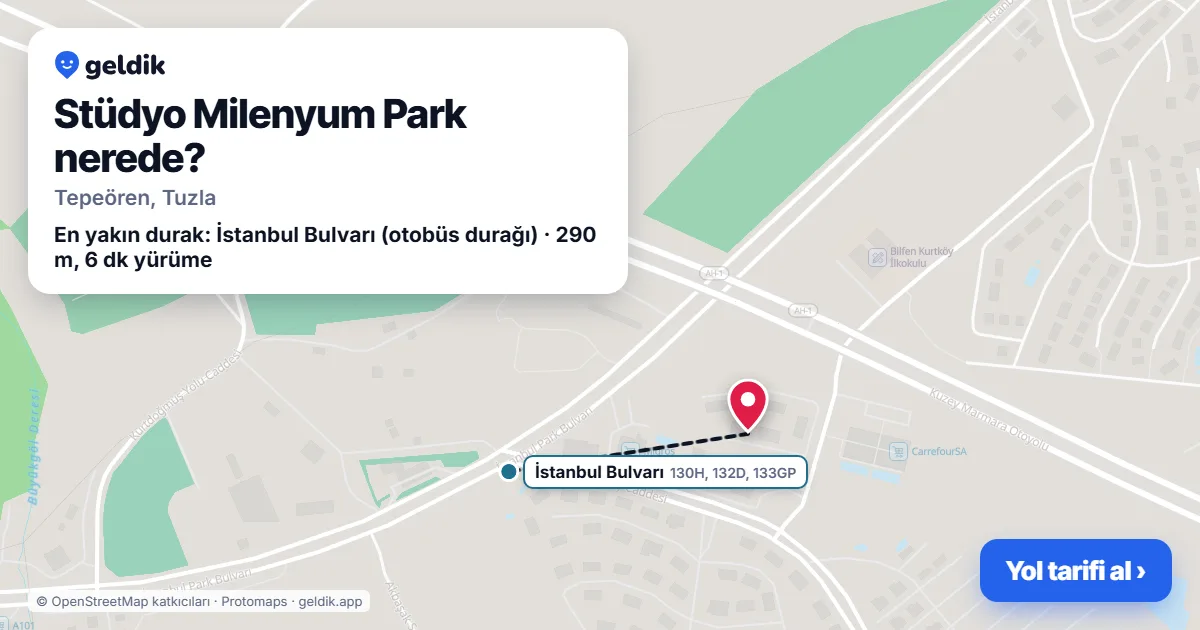 Stüdyo Milenyum Park nerede: haritada konumu ve en yakın duraklar, yürüme süreleriyle