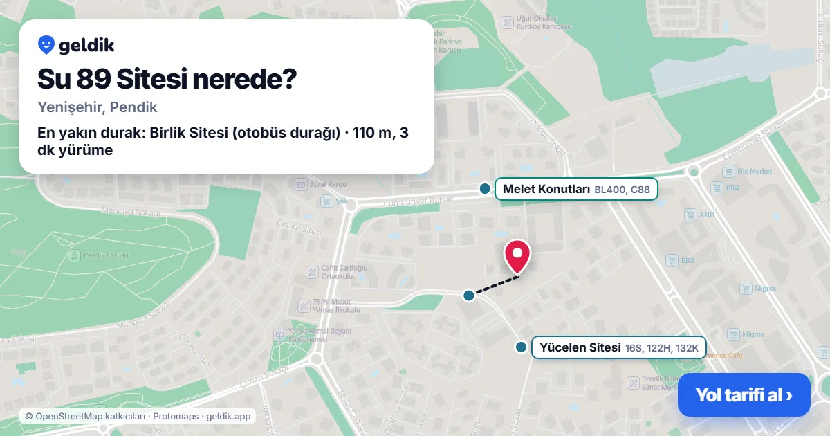 Su 89 Sitesi nerede: haritada konumu ve en yakın duraklar, yürüme süreleriyle