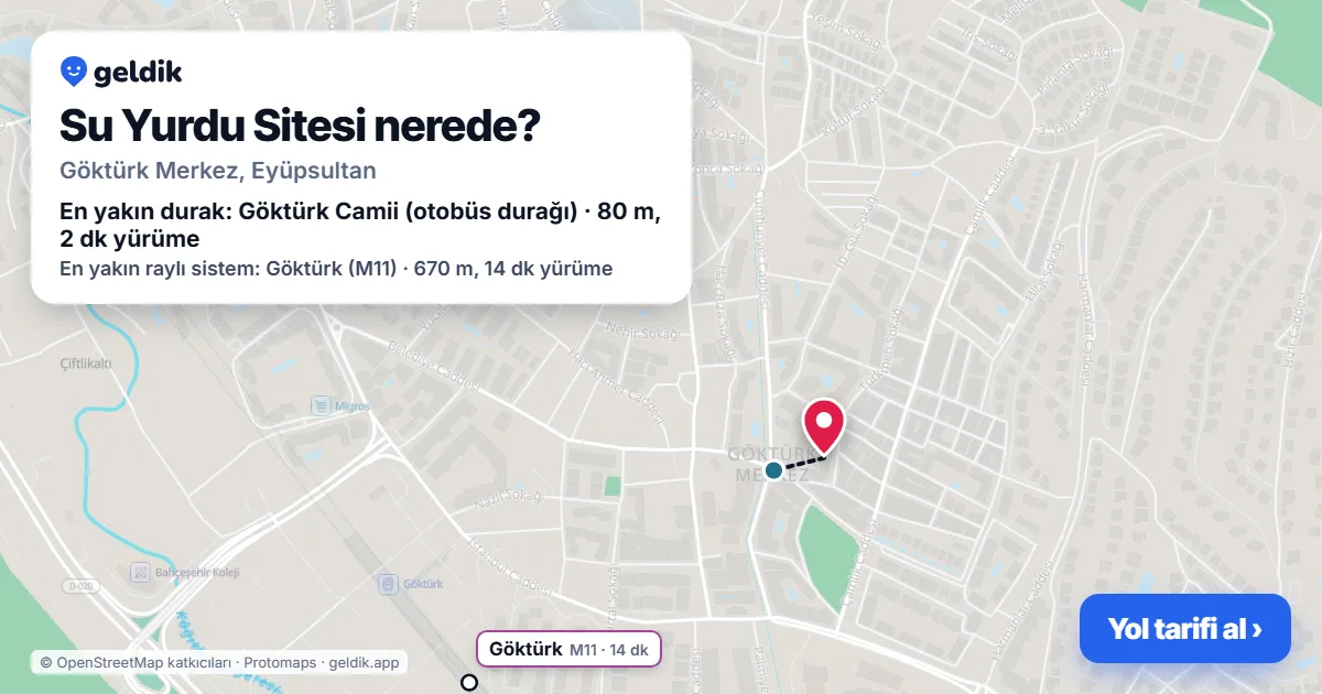 Where is Su Yurdu Sitesi: map with its location and the nearest stops, with walking times