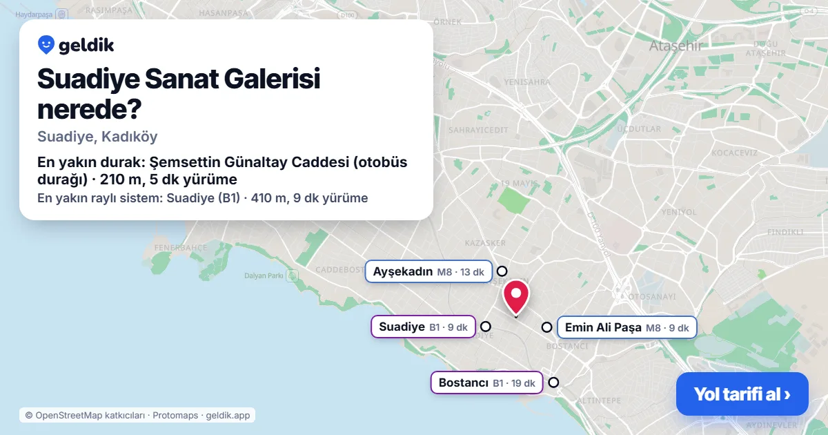 Suadiye Sanat Galerisi nerede: haritada konumu ve en yakın duraklar, yürüme süreleriyle