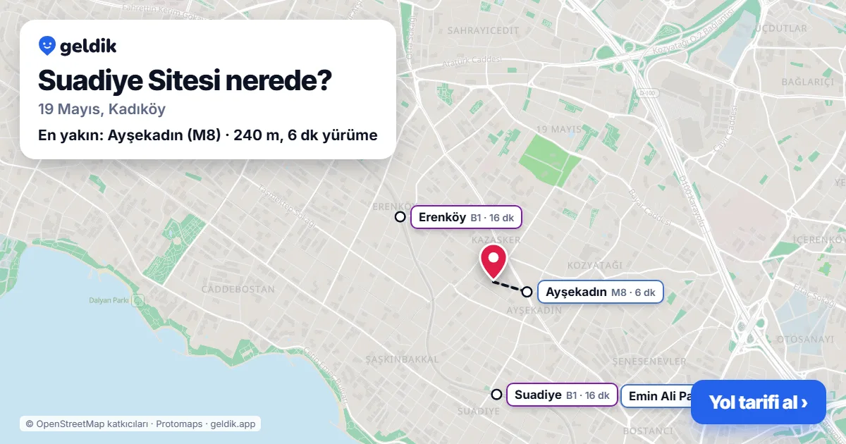 Suadiye Sitesi nerede: haritada konumu ve en yakın duraklar, yürüme süreleriyle