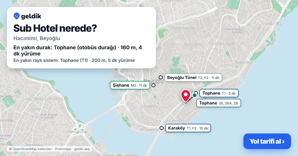 Sub Hotel nerede: haritada konumu ve en yakın duraklar, yürüme süreleriyle