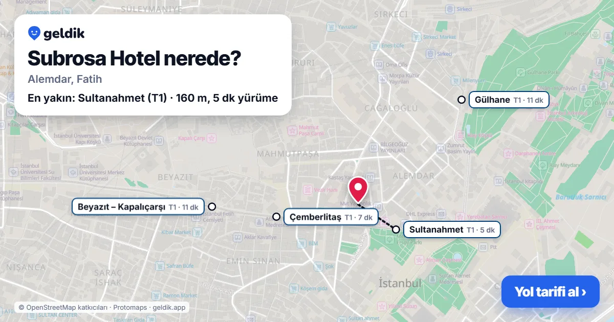 Subrosa Hotel nerede: haritada konumu ve en yakın duraklar, yürüme süreleriyle