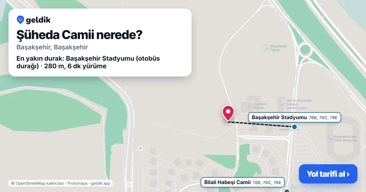 Where is Şüheda Camii: map with its location and the nearest stops, with walking times
