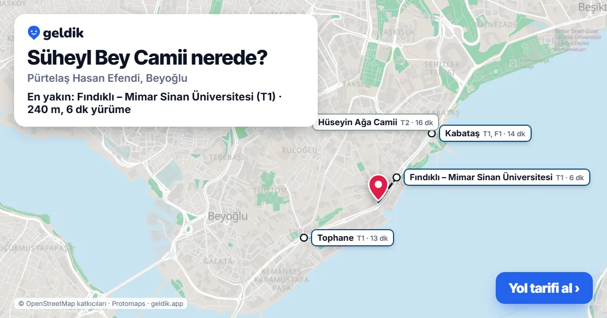 Where is Süheyl Bey Camii: map with its location and the nearest stops, with walking times