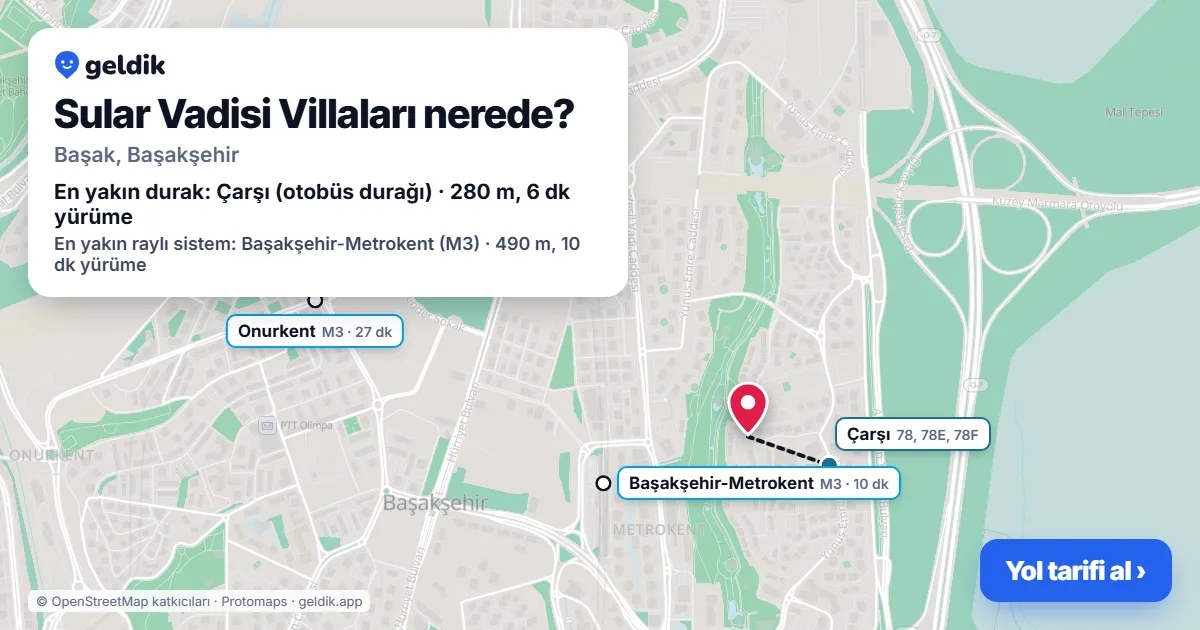 Where is Sular Vadisi Villaları: map with its location and the nearest stops, with walking times